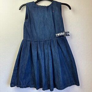 Tommy Hilfiger Girls Youth 12 Dress Jean Chambray Belted Pleated Sleeveless LOGO